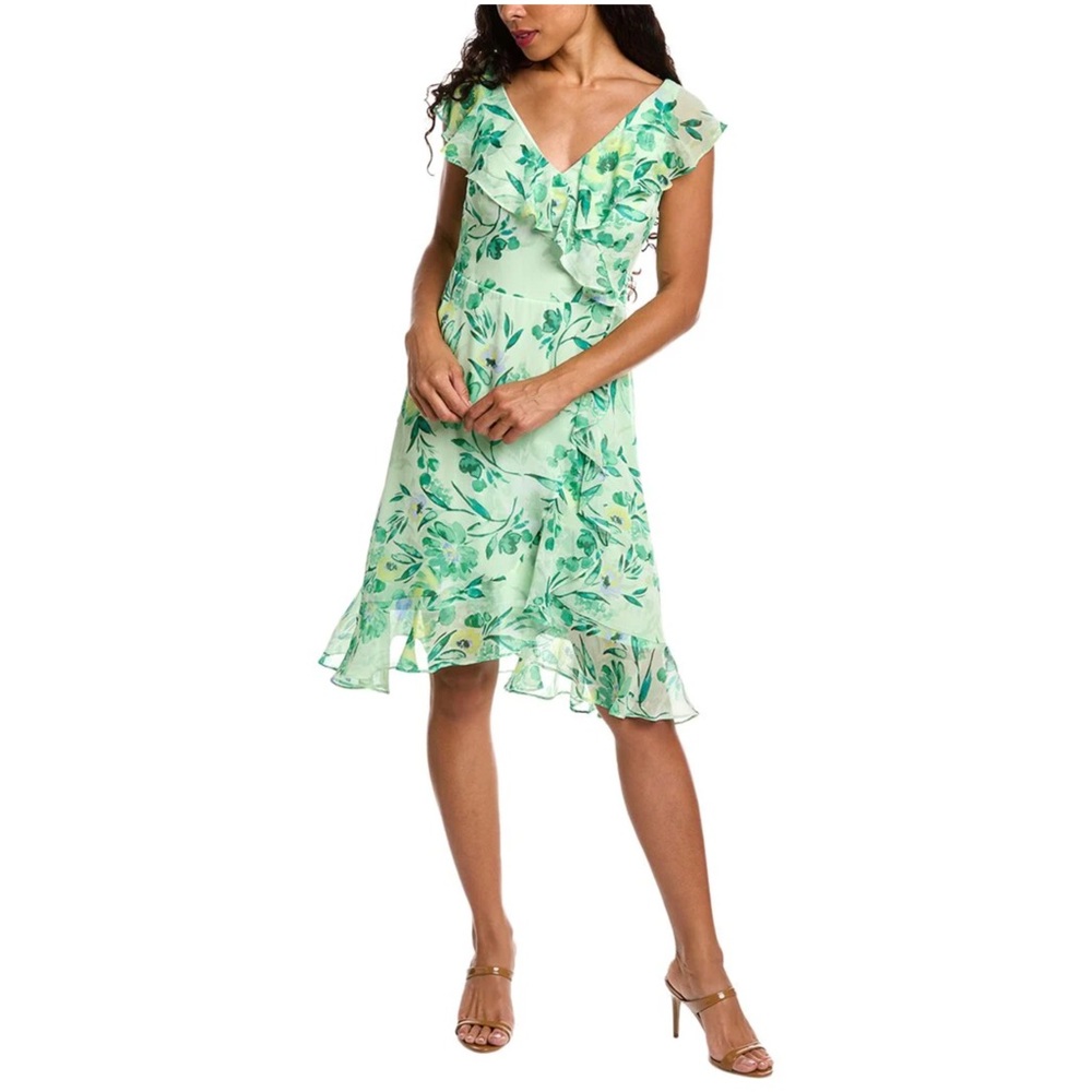 LONDON TIMES Ruffle Wrap Floral Midi Dress NWOT - Size 6
